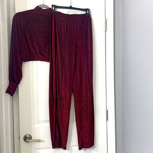 2pc pants set glittery red/black
